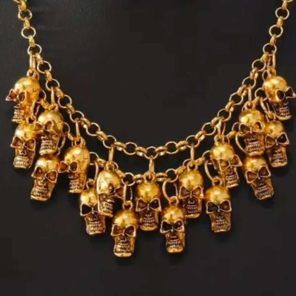 Gold Skull Chain Necklace New
